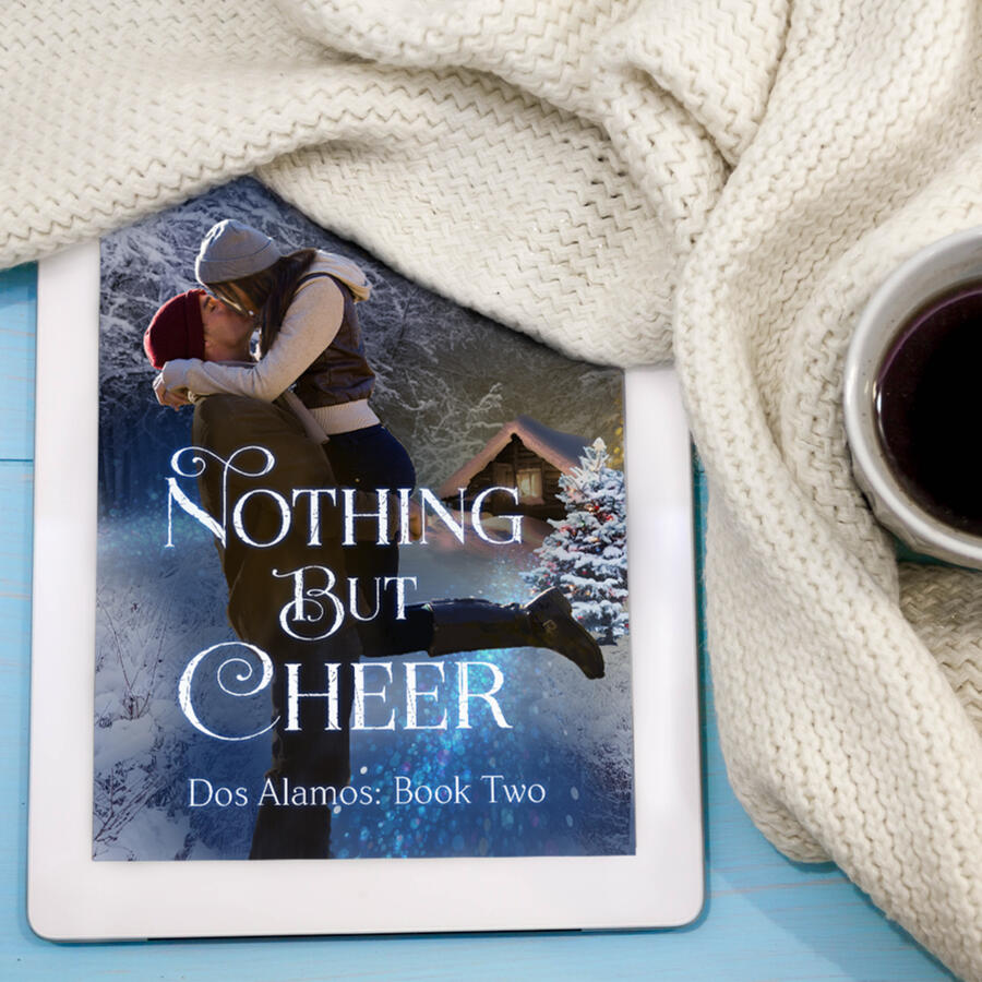 Kindle cover of Nothing But Cheer with cozy scarf and coffee